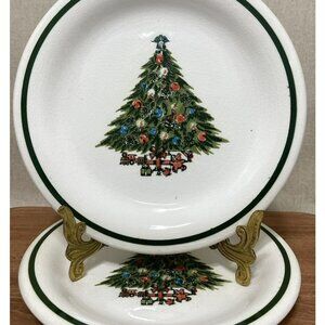 Lot of 2 Vintage Appetizer Bread Plates W Christmas Tree 7 Inch Unmarked